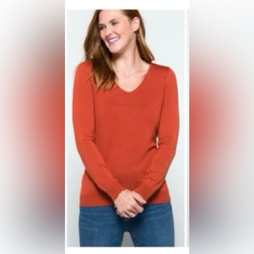V-Neck Sweater With Crisscross Back- Rust Orange